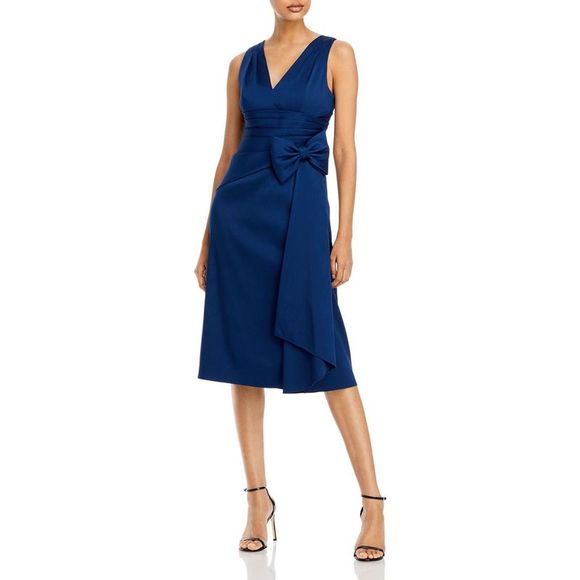 Aidan Mattox Dresses & Skirts - Aidan Mattox Womens Navy Surplice V Neck Split Hem Midi Dress NWOT